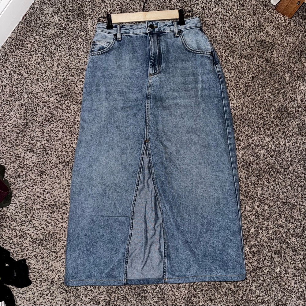 Pilcro Light Blue Denim Maxi Skirt with Center Front Slit